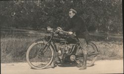 Man riding Indian Motorcycle, 1913 Postcard