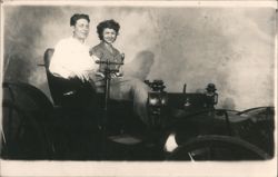Man & Woman Posing in Early Automobile Postcard