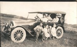 Family & Children Group Portrait with Early Automobile Postcard