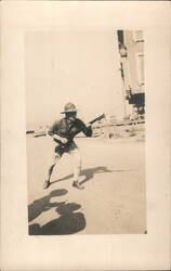 Soldier with Rifle & Hat, Ready Stance, 1917 Postcard