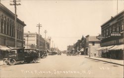 Fifth Avenue, Jamestown, ND - J.C. Penney Co., White Co. Drugs Postcard