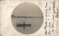 Person in boat, 'Do You Know this place?' Postcard