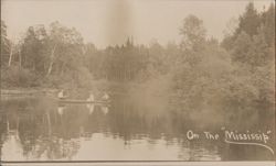 On The "Mississip" - Three People in Canoe Mississippi River Postcard