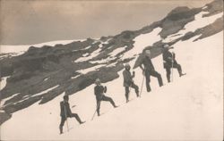 Mountain Climbers on Snowy Slope, Five Men with Poles Postcard