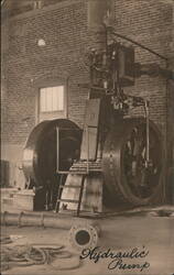 Hydraulic Pump Machine in Brick Building Postcard