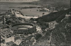 Malaga Bullring, Harbor, and City View Postcard