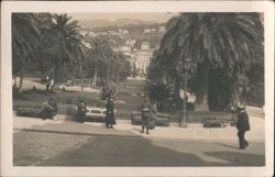 Palm Lined Promenade, Hillside Town, 1918-1919 Postcard