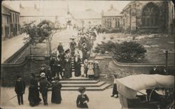 Large Group of People on Steps by Church Postcard