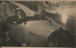 Two Young Men in Suits & Straw Hats in Studio Car Postcard