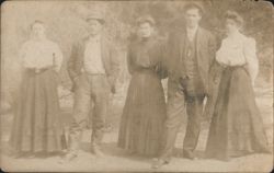 Five People Posing Outdoors, Miss Mestad Postcard