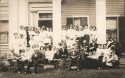 Large Family Group on House Porch and Lawn Postcard