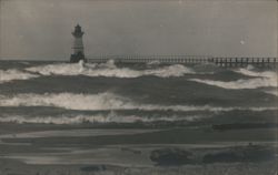Sodus Point Lighthouse, Pier, and Waves Postcard