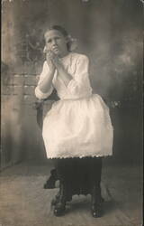 Young Girl in White Dress & Dark Boots, Studio Portrait Postcard