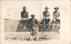 Four Men in Hats on Fence, Hamline Ryms Top Row Last Postcard