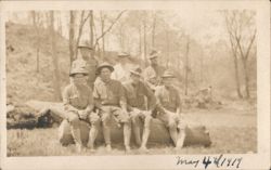 Eight Soldiers in Uniforms, Wooded Setting, May 4, 1919 Postcard