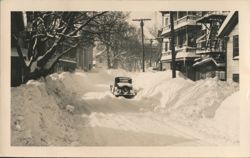 Deep Snow on Street, Car Driving, Winter Scene Postcard