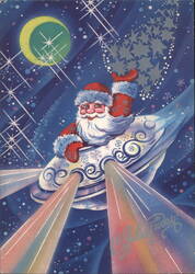 Space Age Santa Claus Delivers Stars from Rocket Sled USSR