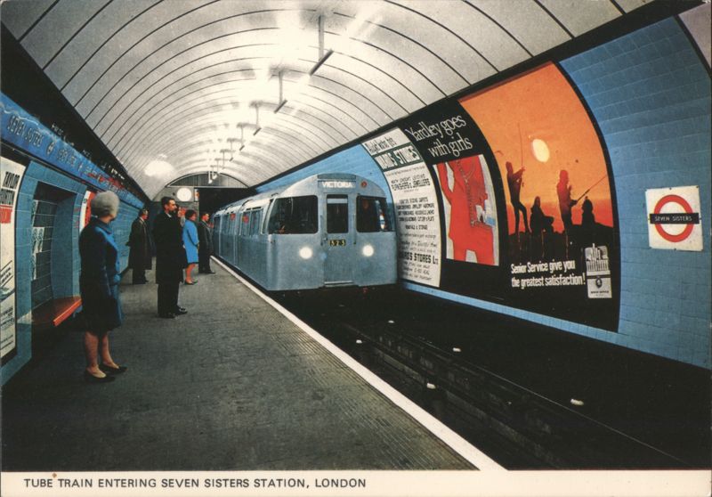 Tube Train Entering Seven Sisters Station London United Kingdom