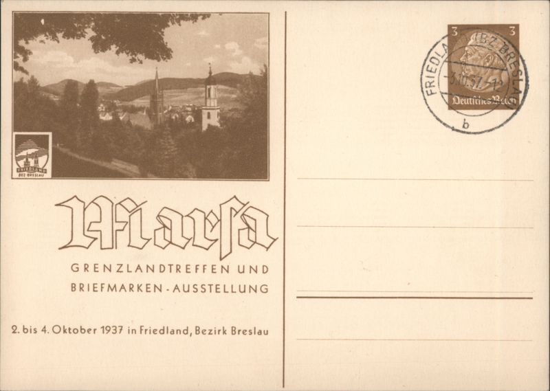 Friedland, Bezirk Breslau, Grenzlandtreffen und Briefmarken-Ausstellung Germany