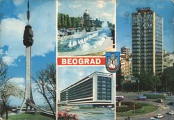 Beograd, Yugoslavia - Avala Tower, Federal Executive Council, Hotel Slavija Postcard