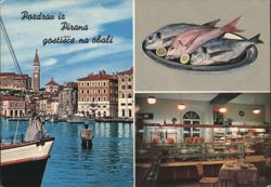Greetings from Piran, Restaurant on the Coast Postcard