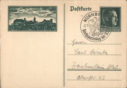 Nürnberg, Germany - City View with Adolf Hitler Stamp Postcard