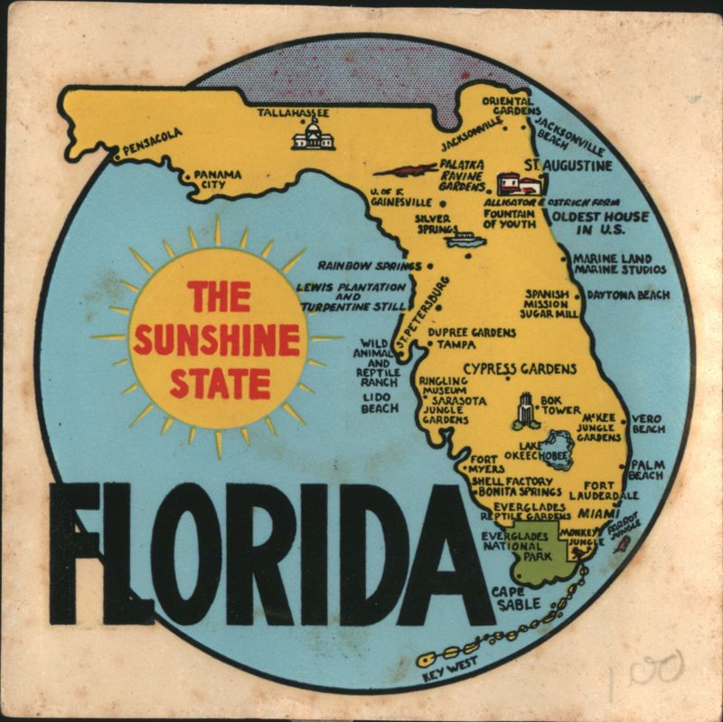 Florida The Sunshine State Illustrated Map with Cities & Attractions
