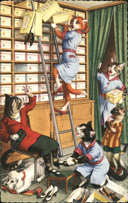 Dressed Cats in a Shoe Store by Alfred Mainzer