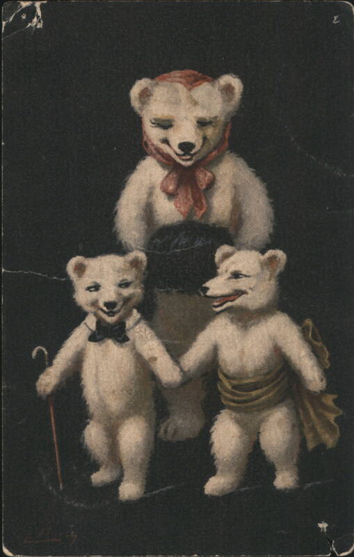 Dressed Polar Bears with Red Scarf and Cane Dressed Animals