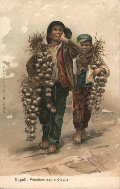 Naples Boys Selling Garlic and Onions Italy