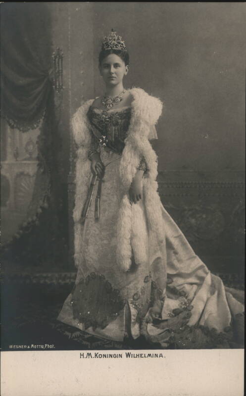 Queen Wilhelmina of the Netherlands in Royal Regalia, Crown & Fur Stole