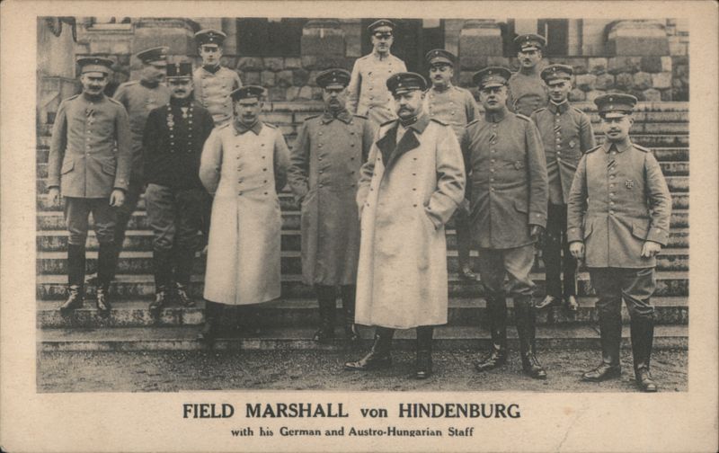Field Marshal von Hindenburg with German and Austro-Hungarian Staff WWI