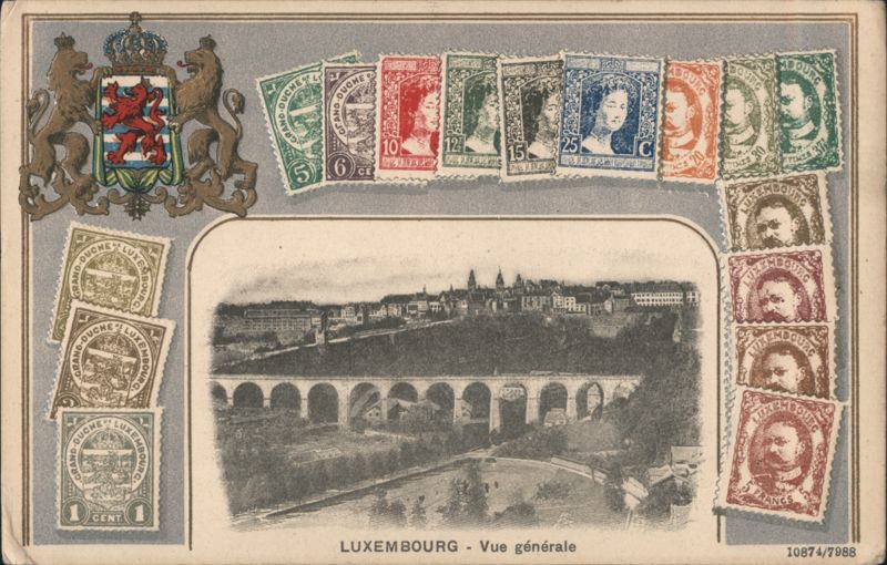 Luxembourg City General View with Postage Stamp Montage