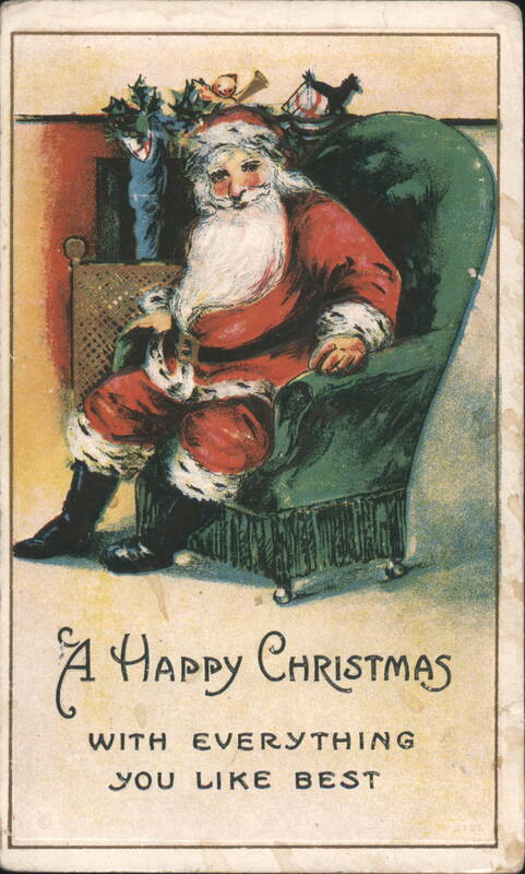 Santa Claus in Green Armchair, A Happy Christmas Greeting