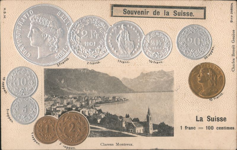 Souvenir of Switzerland with Swiss Coins & Clarens Montreux View