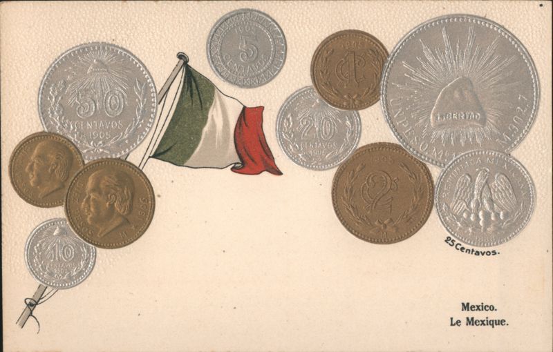 Mexican Flag and 1905-1907 Coins: Peso, Centavos Mexico