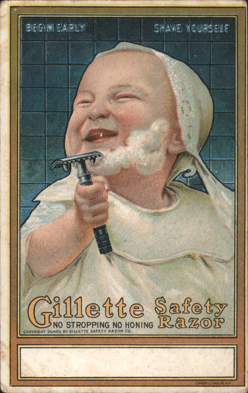 Gillette Safety Razor Ad: Laughing Baby with Shaving Cream, 'Begin Early'
