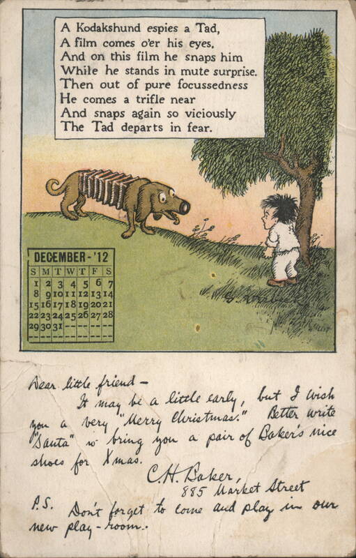 Kodakshund Dog Chases Child, Christmas Message, December 1912 Calendar