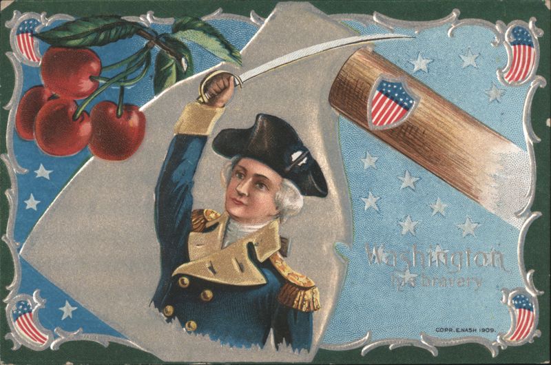 George Washington with Sword, Cherries & American Shield