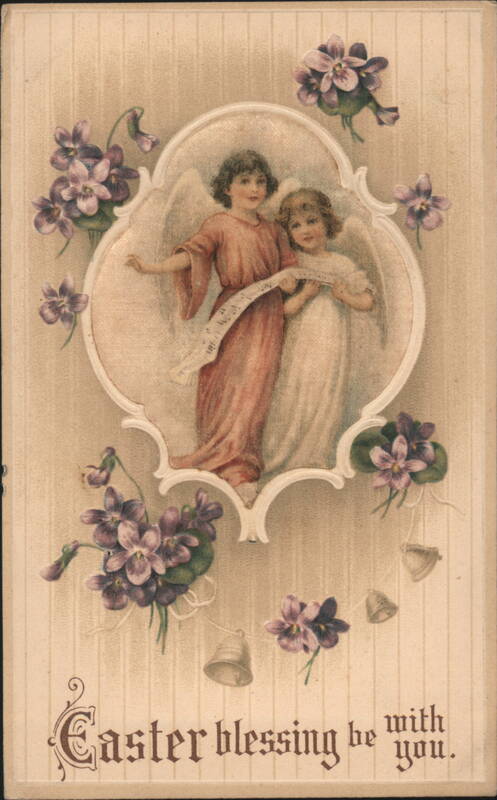 Easter Blessing with Two Angels, Violets, and Bells