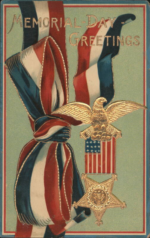 Memorial Day Greetings with American Flag, Eagle, and Gold Star Medal