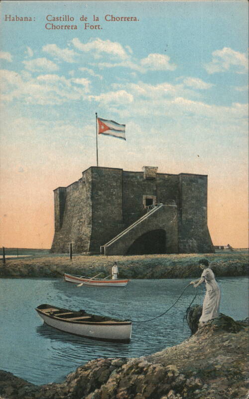 Castillo de la Chorrera Fort, Havana, Cuba with Cuban Flag and Boats