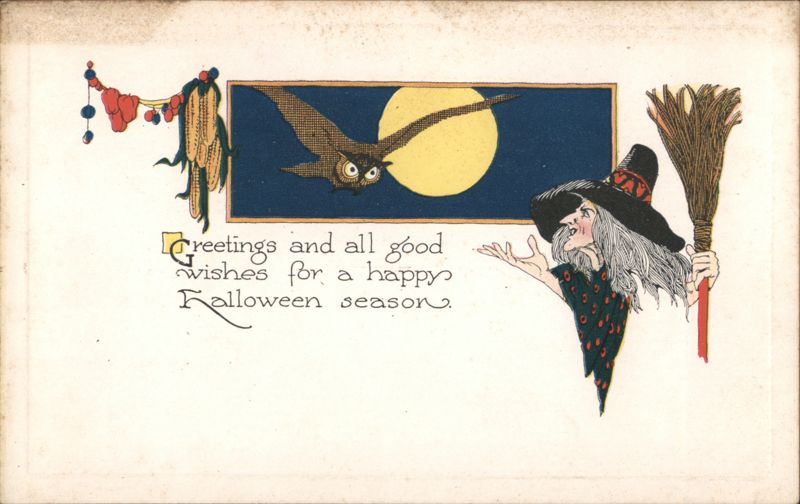 Halloween Witch with Owl & Moon, Greetings