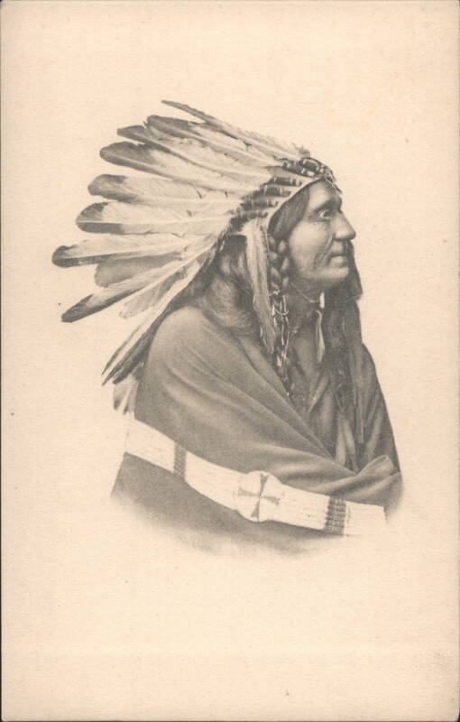 Native American Man in Feathered Headdress Profile