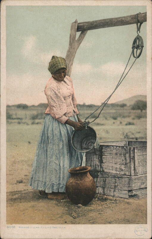 Papago Indian Woman Filling Olla at Well Native Americana