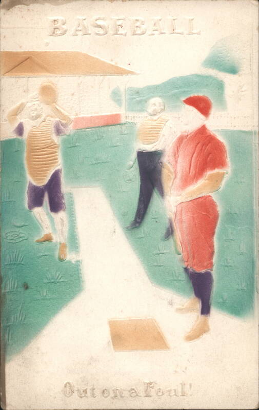 Airbrushed Embossed Baseball Game Out on a Foul! Batter, Catcher, Umpire