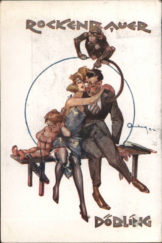 Rockenbauer Döbling Heurige Ad with Man, Woman, Child, and Monkey Vienna Austria