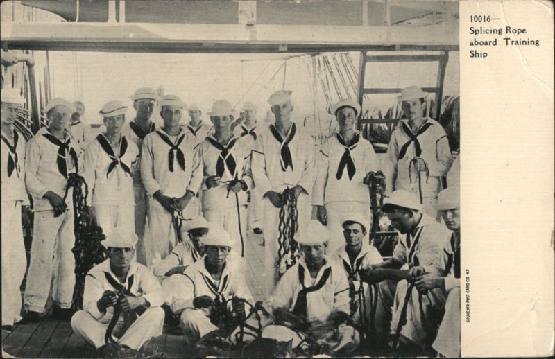 Sailors Splicing Rope Aboard Training Ship Navy