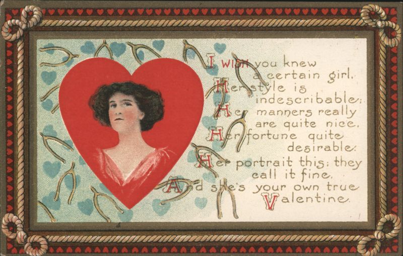 Woman's Portrait in Red Heart with Poetic Valentine's Day Greeting