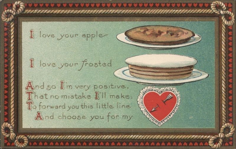 Valentine's Day Poem with Apple Pie, Frosted Cake, and Heart